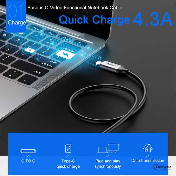 Baseus 86W USB Type C 4.3A Quick Charging Cable For iPhone