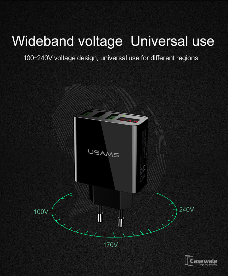 LED Display Max 2.4A EU/US Plug 3 Port USB Mobile Wall Charger for iPhone iPad
