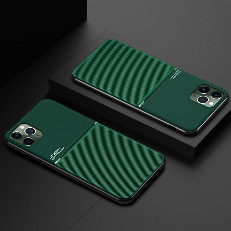 IQS Design Soft Leather Texture Case with Magnetic Car Vent For iPhone 11 Series