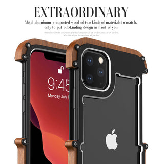 Luxury Metal Aluminum Wood Protective Bumper Case for iPhone 11 Series