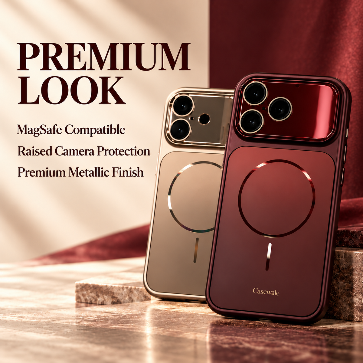Luxury Look MagSafe case product hero with Casewale watermark