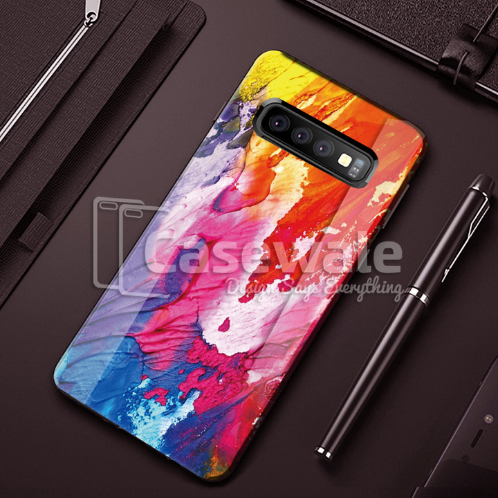 Color Splash Marble Pattern Glass Case for Galaxy S10/ S10 Plus