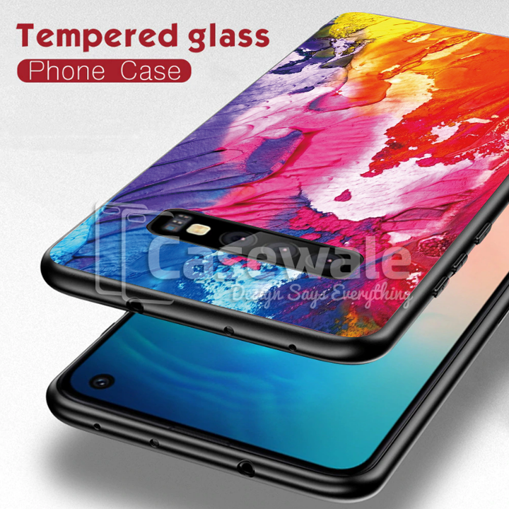 Color Splash Marble Pattern Glass Case for Galaxy S10/ S10 Plus