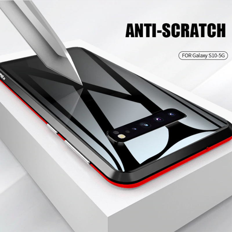 LUPHIE Double Sided Aluminum Metal Glass Case for Galaxy S10/ S10 Plus