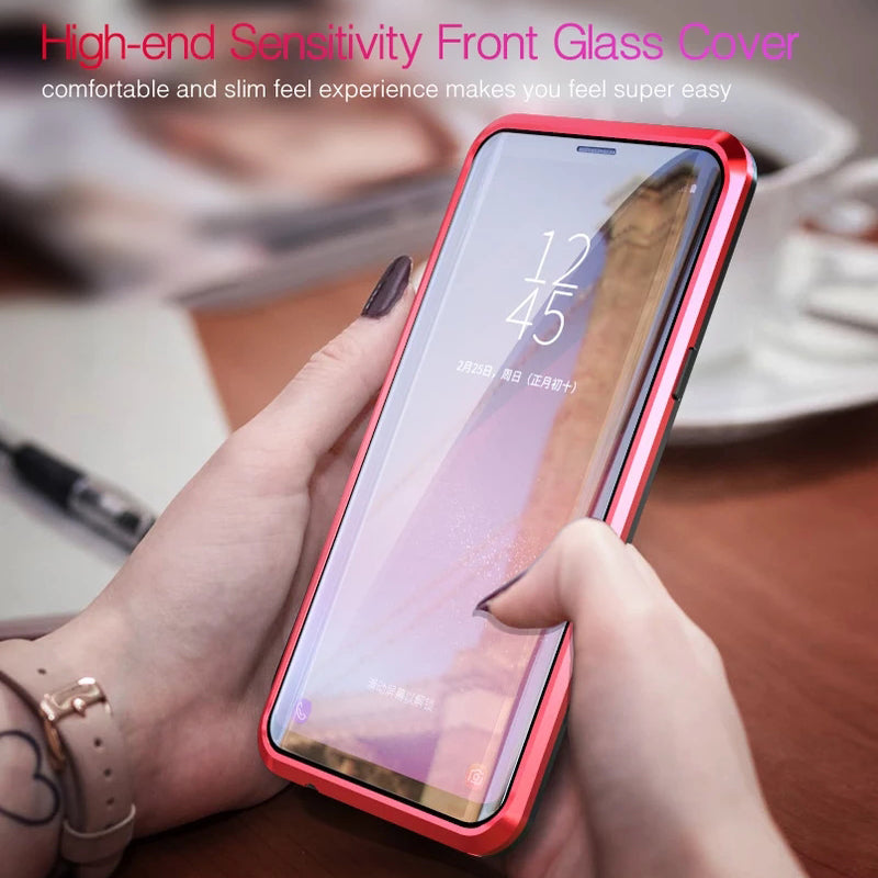 LUPHIE Double Sided Aluminum Metal Glass Case for Galaxy Note 9