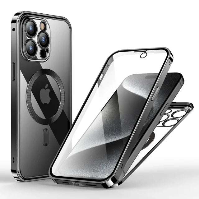 iPhone 15 Series Strong Magnetic Wireless Charging Double Protection Glass Case