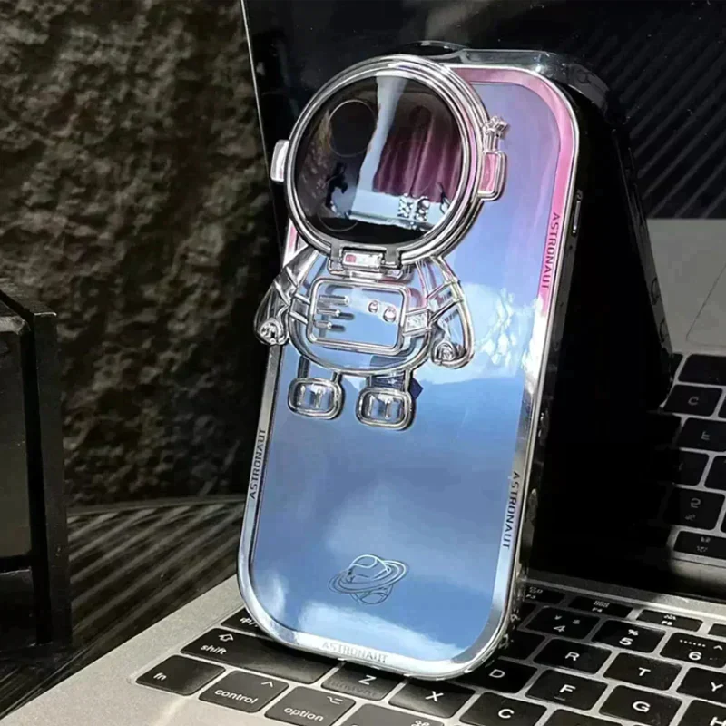 iPhone Series Astronaut Lens Bracket Electroplated Phone Case