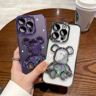 iPhone 14 Series Bear Glitter Transparent Electroplating Phone Case