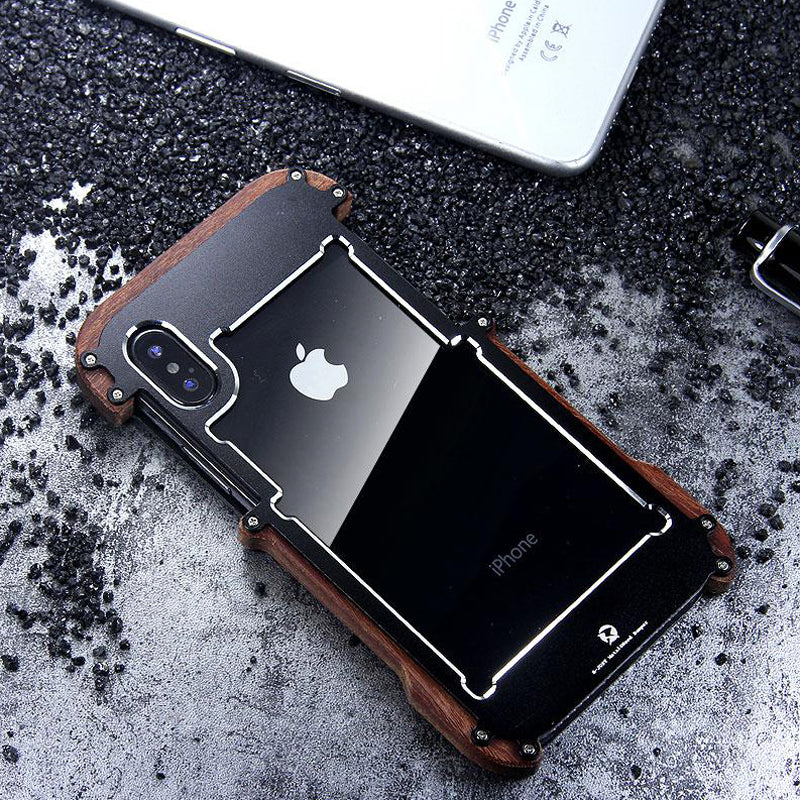 Luxury Metal Aluminum Wood Protective Bumper Case for iPhone X, Xs ,XR or Xs Max