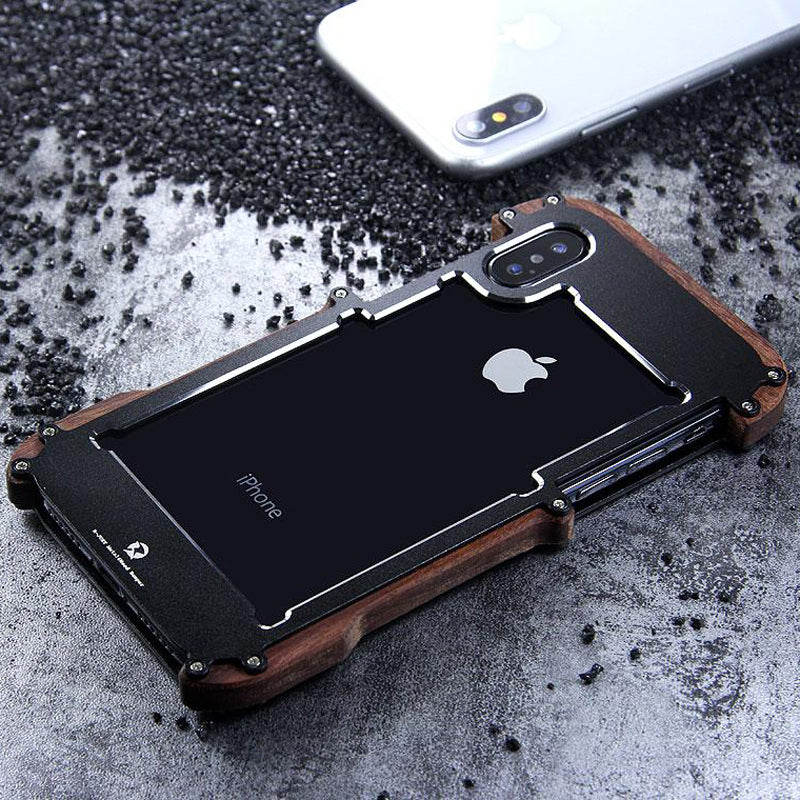 Luxury Metal Aluminum Wood Protective Bumper Case for iPhone X, Xs ,XR or Xs Max