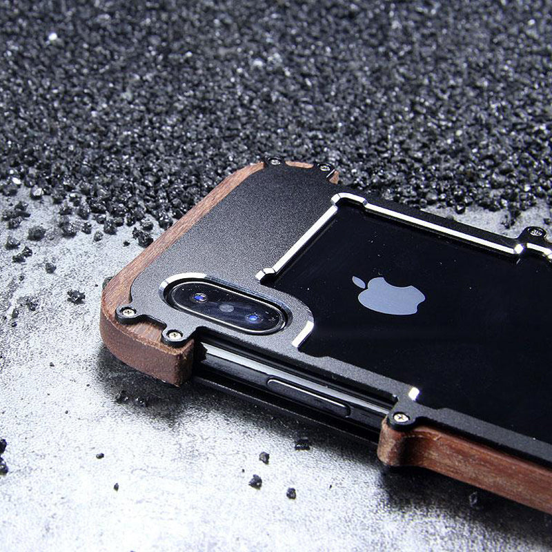 Luxury Metal Aluminum Wood Protective Bumper Case for iPhone X, Xs ,XR or Xs Max