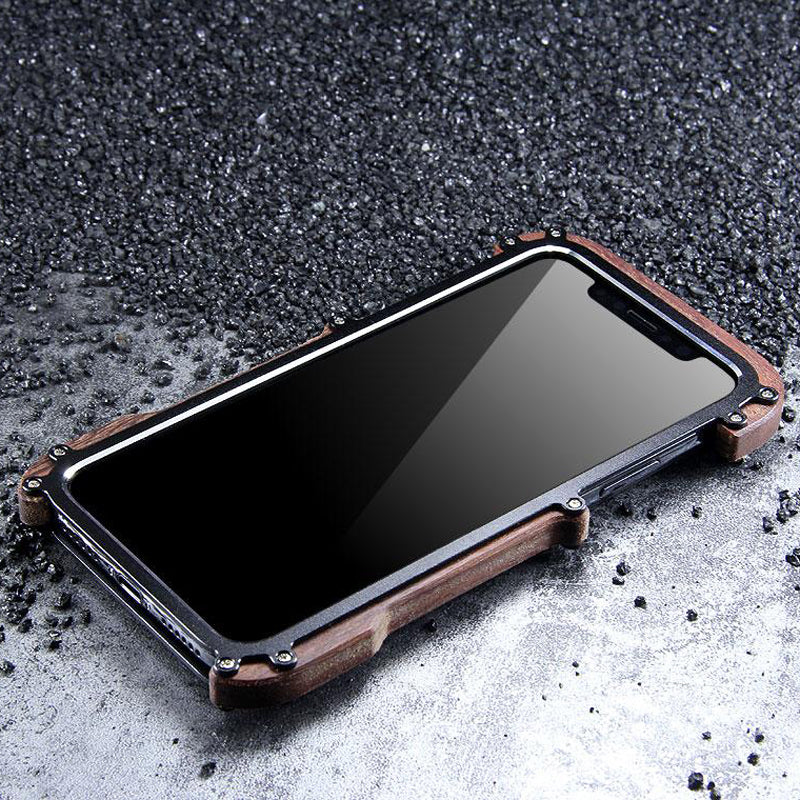 Luxury Metal Aluminum Wood Protective Bumper Case for iPhone X, Xs ,XR or Xs Max