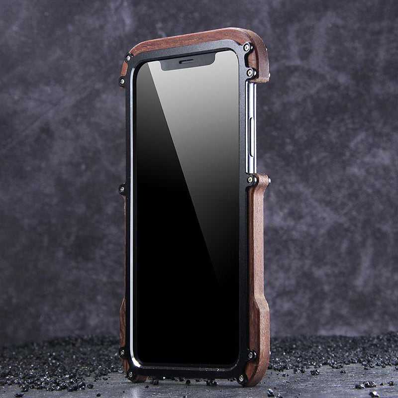 Luxury Metal Aluminum Wood Protective Bumper Case for iPhone X, Xs ,XR or Xs Max