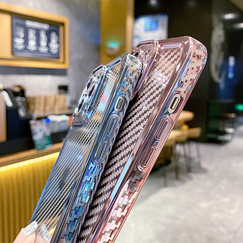 iPhone 14 Series Luxury Transparent Carbon Fiber Shockproof Case