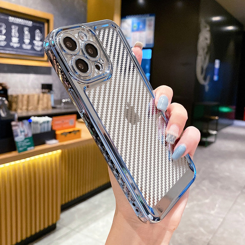iPhone 14 Series Luxury Transparent Carbon Fiber Shockproof Case