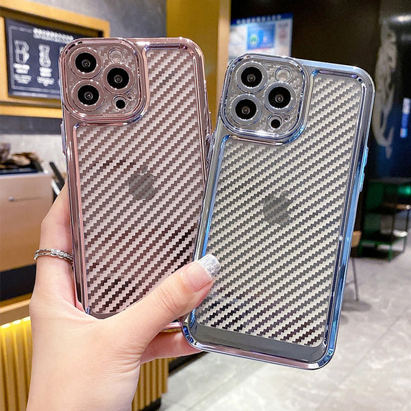 iPhone 14 Series Luxury Transparent Carbon Fiber Shockproof Case