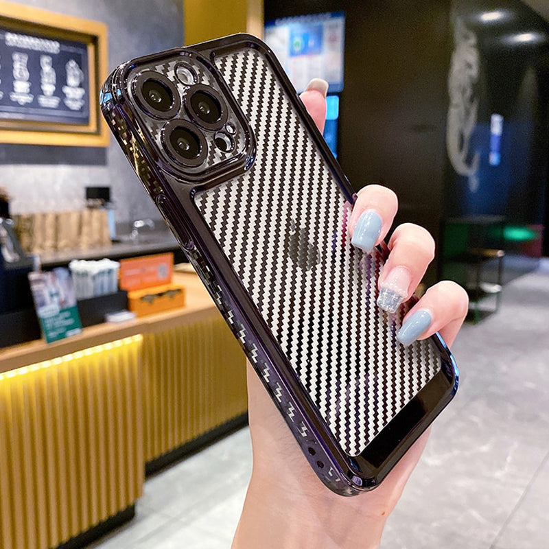 iPhone 14 Series Luxury Transparent Carbon Fiber Shockproof Case