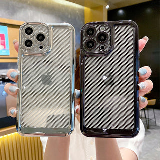 iPhone 14 Series Luxury Transparent Carbon Fiber Shockproof Case
