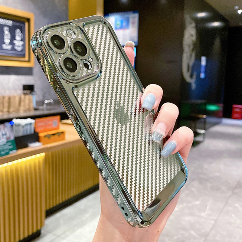 iPhone 14 Series Luxury Transparent Carbon Fiber Shockproof Case