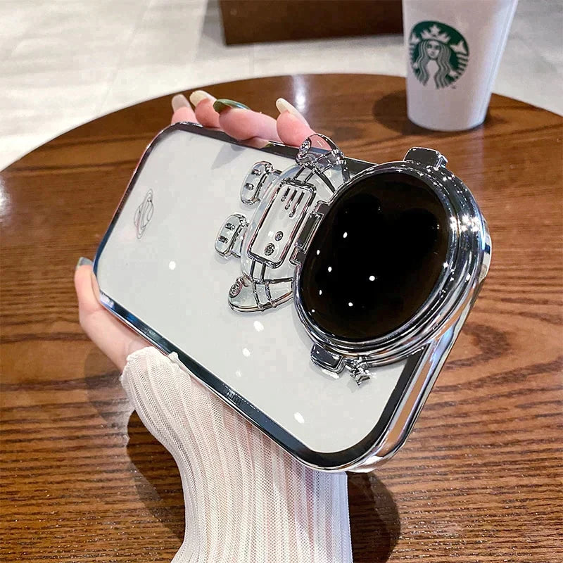 iPhone Series Astronaut Lens Bracket Electroplated Phone Case