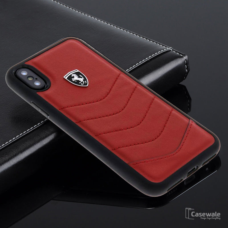 Ferrari Rode Heritage Leather Quilted Hard Case for iPhone X