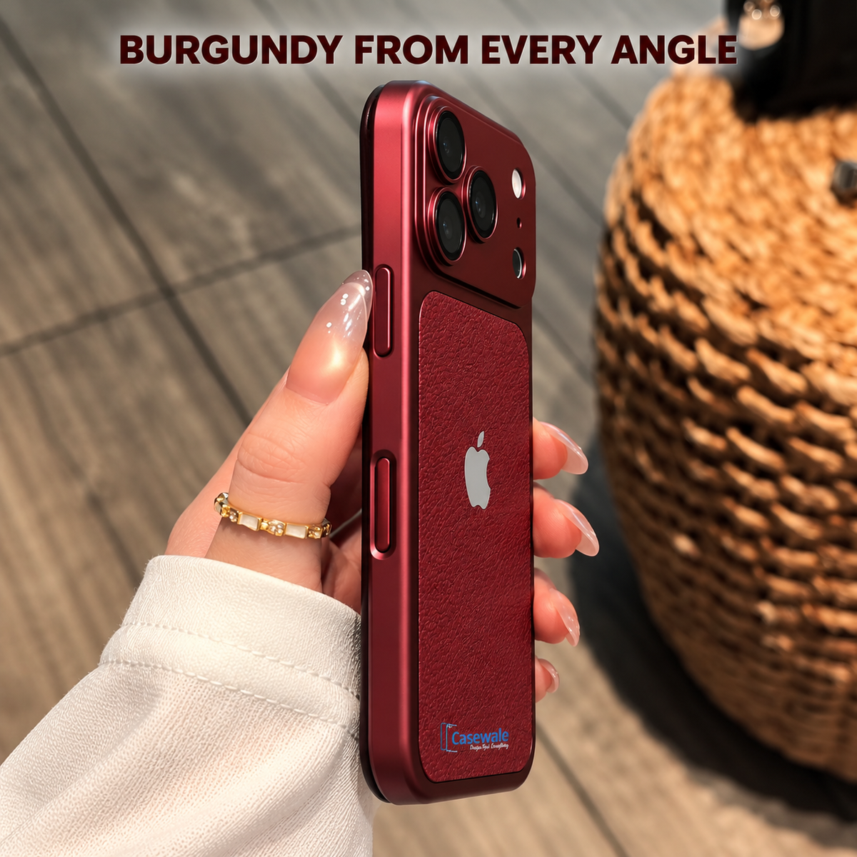 Burgundy side profile in the original warm lifestyle photo style