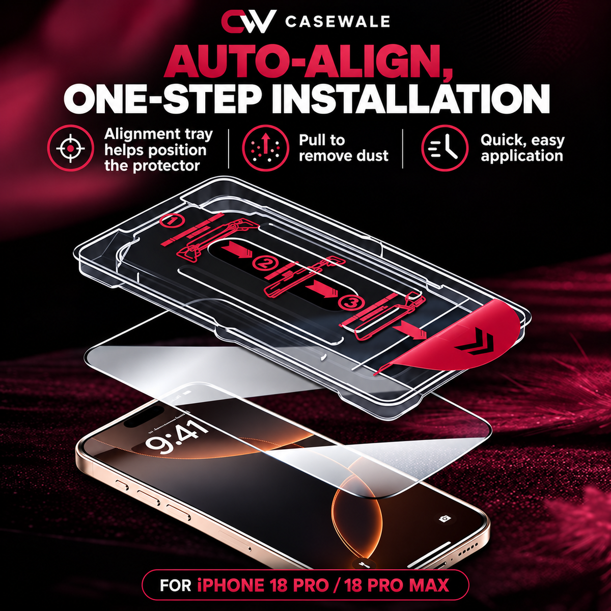 Casewale screen protector alignment process for iPhone 18 Pro and 18 Pro Max