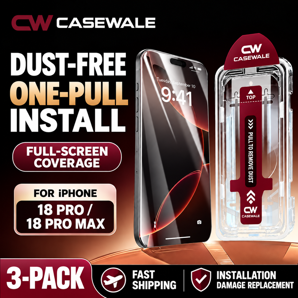 Casewale screen protector one-pull installation for iPhone 18 Pro and 18 Pro Max