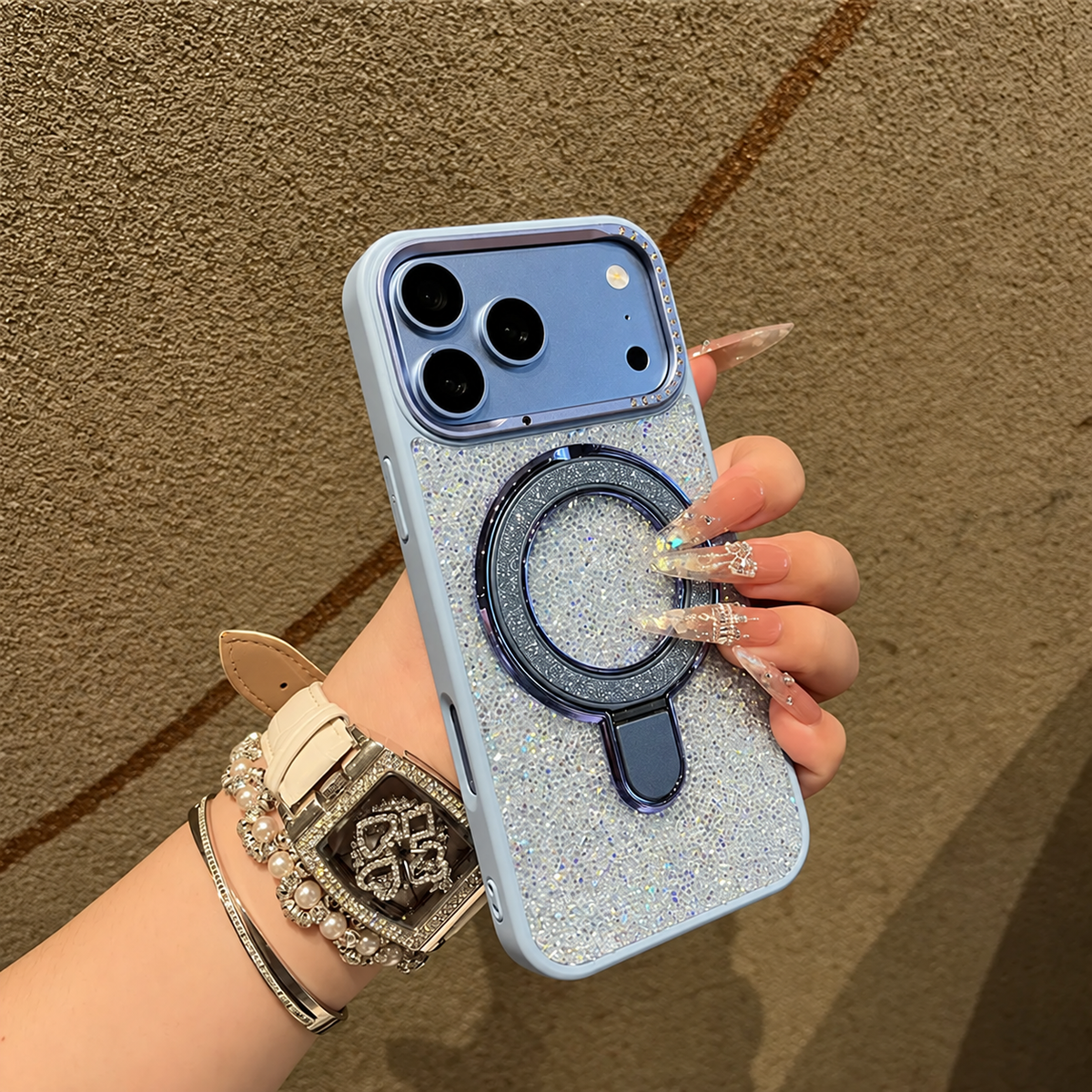 Casewale StarLuxe Glitter Ring Stand Case - Blue