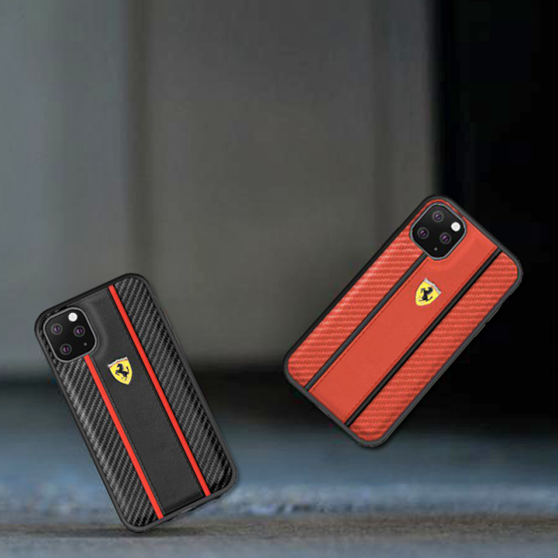 Ferrari Leather Carbon Fiber Hard Case for iPhone 11 Series