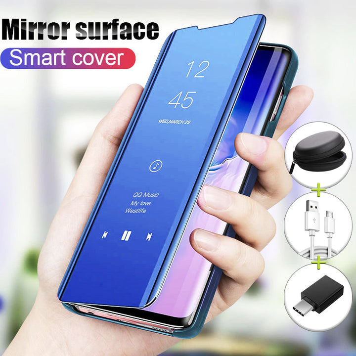 OnePlus 8 / 8 Pro Mirror Flip Non-Sensor Case (Free OTG+ USB Cable + Earphone Bag)