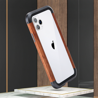 R-JUST Luxury Aluminum Metal Wood Bumper Case for iPhone 11 Series