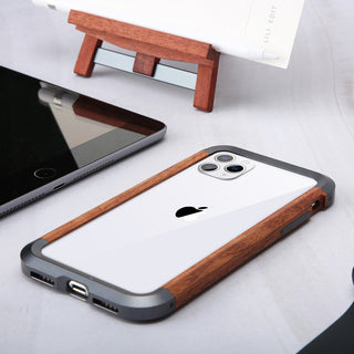 R-JUST Luxury Aluminum Metal Wood Bumper Case for iPhone 11 Series