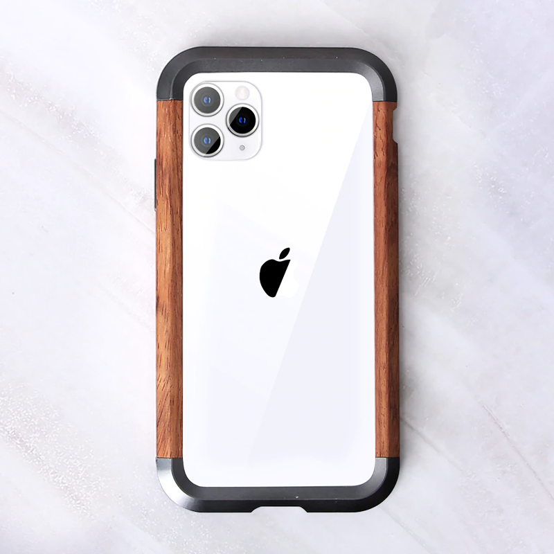 R-JUST Luxury Aluminum Metal Wood Bumper Case for iPhone 11 Series