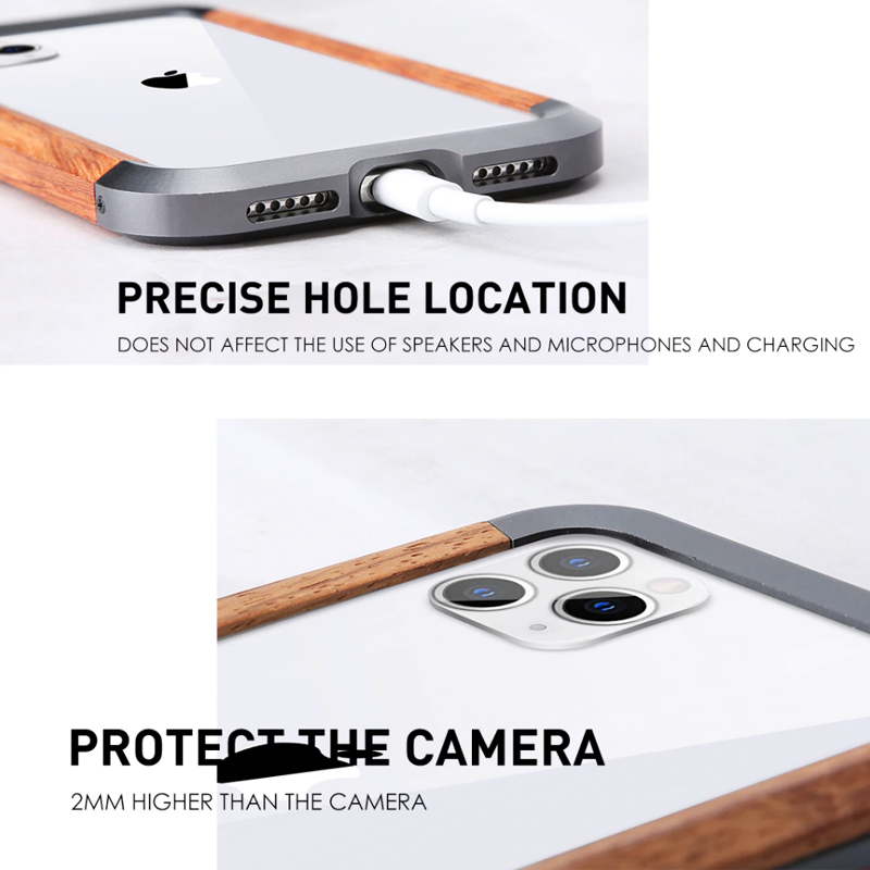 R-JUST Luxury Aluminum Metal Wood Bumper Case for iPhone 11 Series
