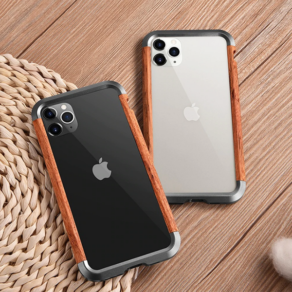 R-JUST Luxury Aluminum Metal Wood Bumper Case for iPhone 11 Series