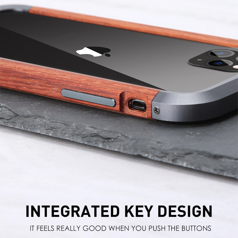 R-JUST Luxury Aluminum Metal Wood Bumper Case for iPhone 11 Series