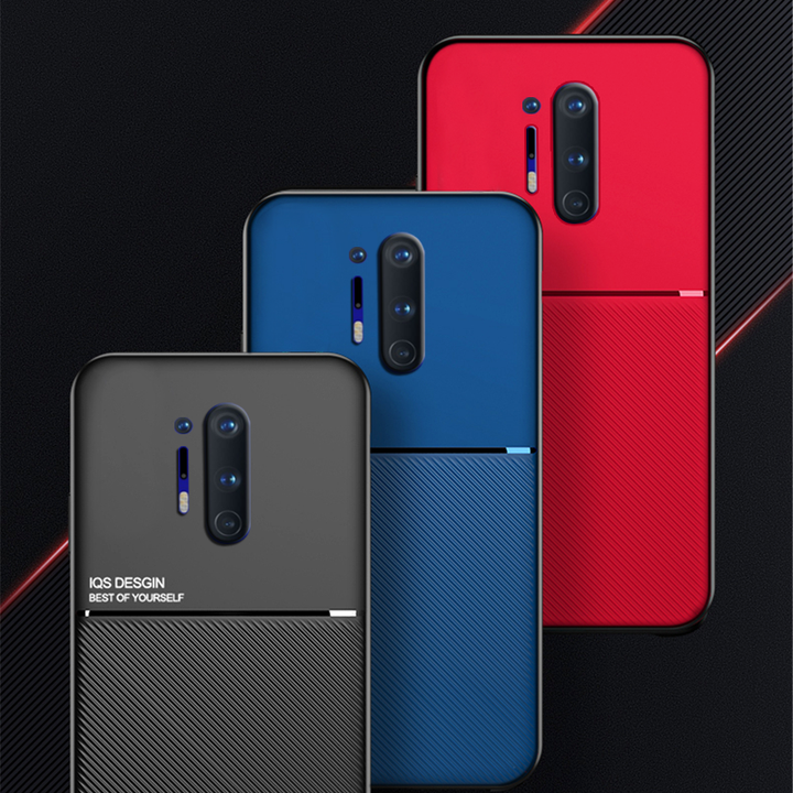 IQS Design Soft Leather Texture Case with Magnetic Car Vent For Oneplus 8 / 8 Pro