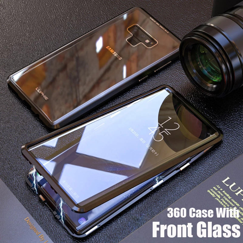 LUPHIE Double Sided Aluminum Metal Glass Case for Galaxy Note 9