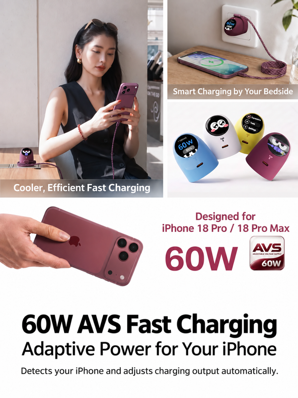 TORRAS 60W Smart Display USB-C Charger + Cable for iPhone 18 Pro / Pro Max