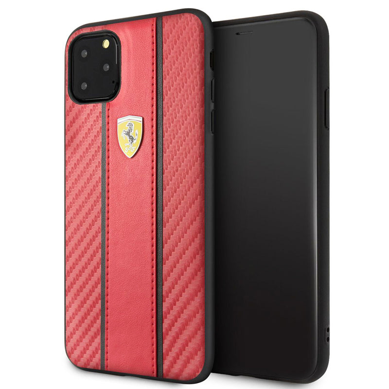 Ferrari Leather Carbon Fiber Hard Case for iPhone 11 Series
